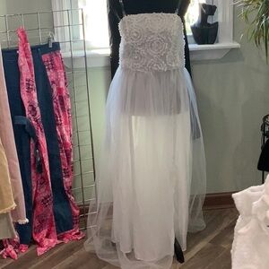 Annie Shear Slit Side Clear Strap Maxi Dress